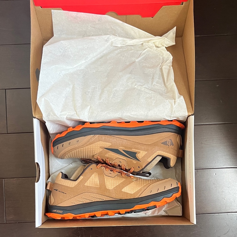 Altra Loan Peak 6 Trail Running Shoes - Tan with Orange Accents
